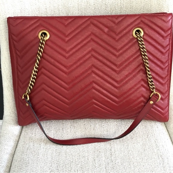 Gucci Red Gold Chevron Quilted Shoulder Bag - Picture 5 of 14